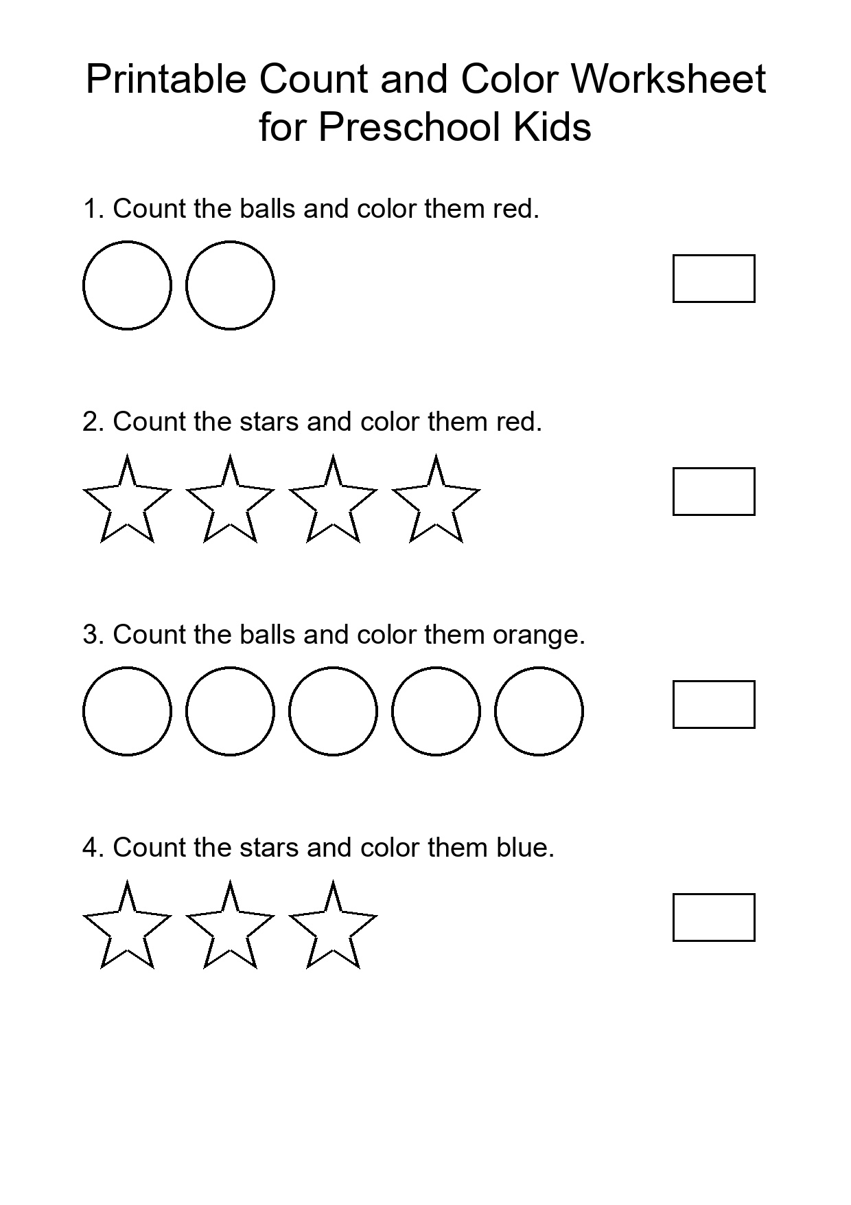 Printable Count and Color Worksheet for Preschool Kids