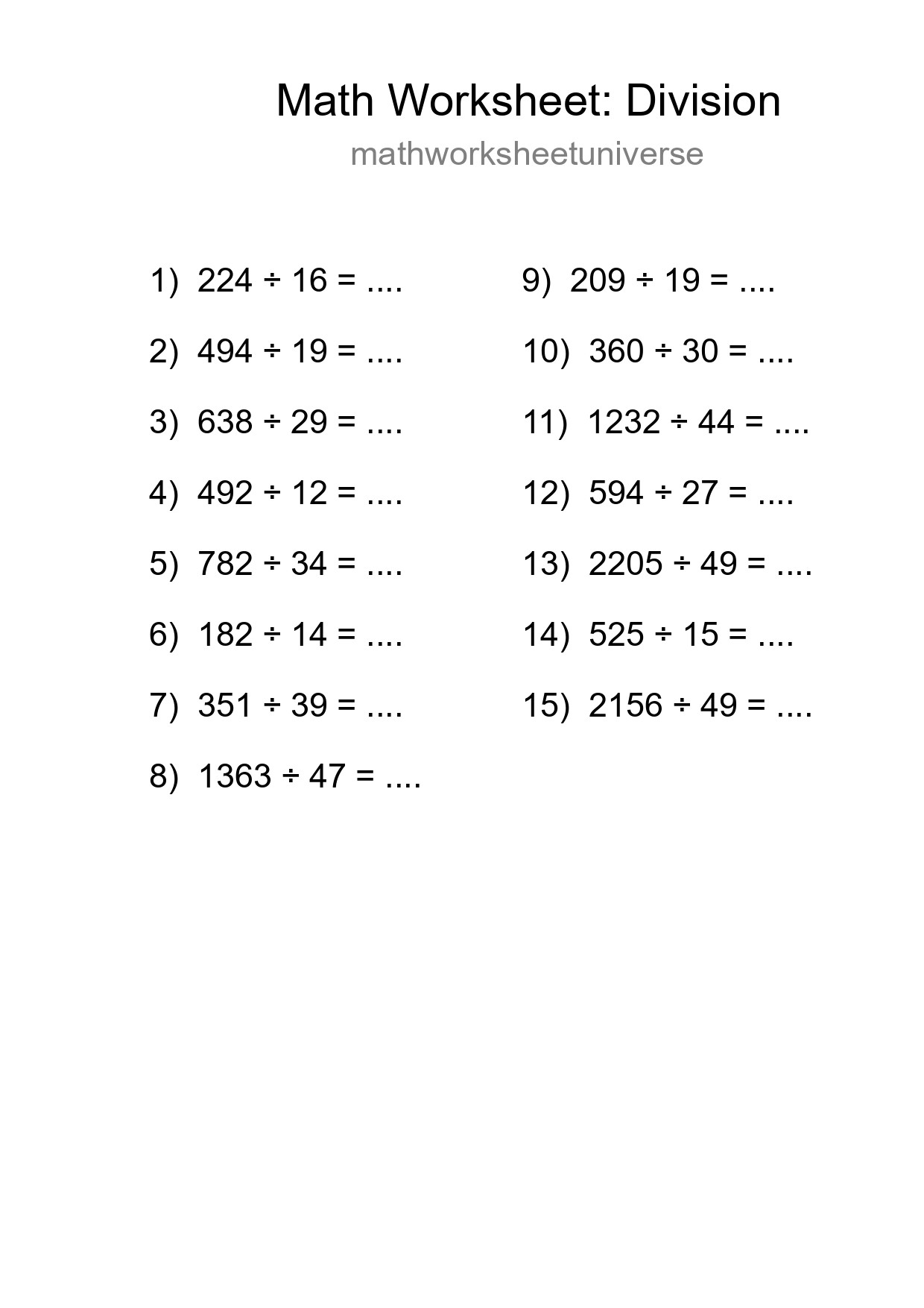 Printable Free 15 Division Math Worksheet For Grade 2 - Part 264