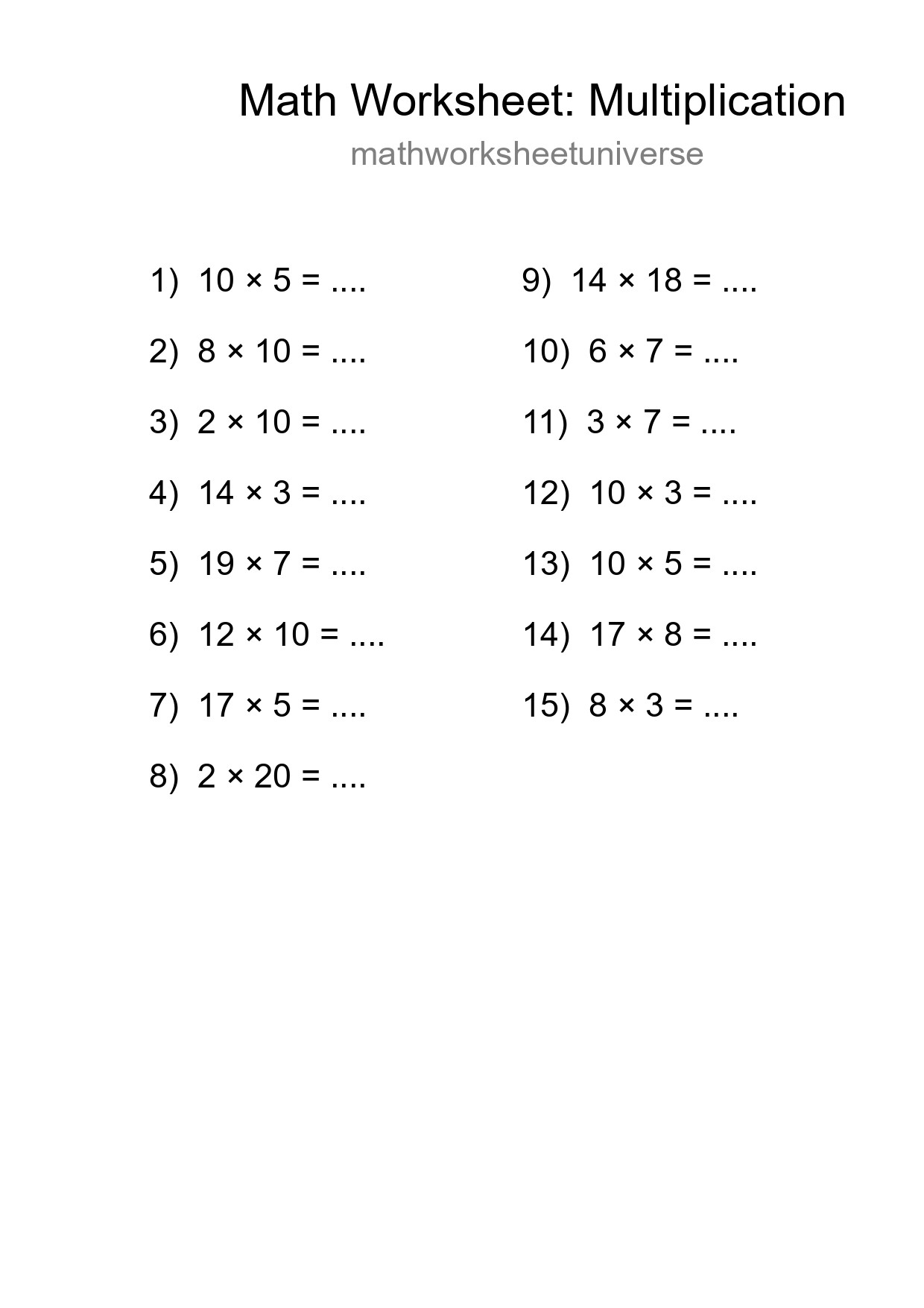 Printable Free 15 Multiplication Math Worksheet For Grade 2 - Part 7