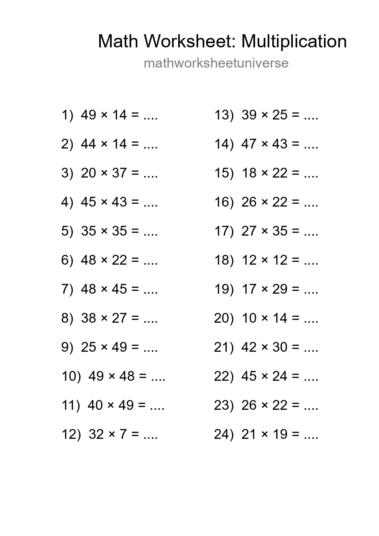 Printable Free 24 Multiplication Math Worksheet For Grade 2 - Part 187