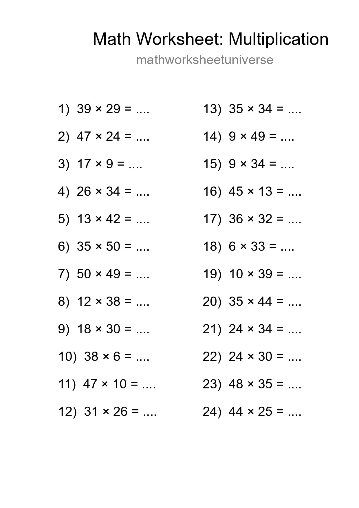 Printable Free 24 Multiplication Math Worksheet For Grade 2 - Part 47