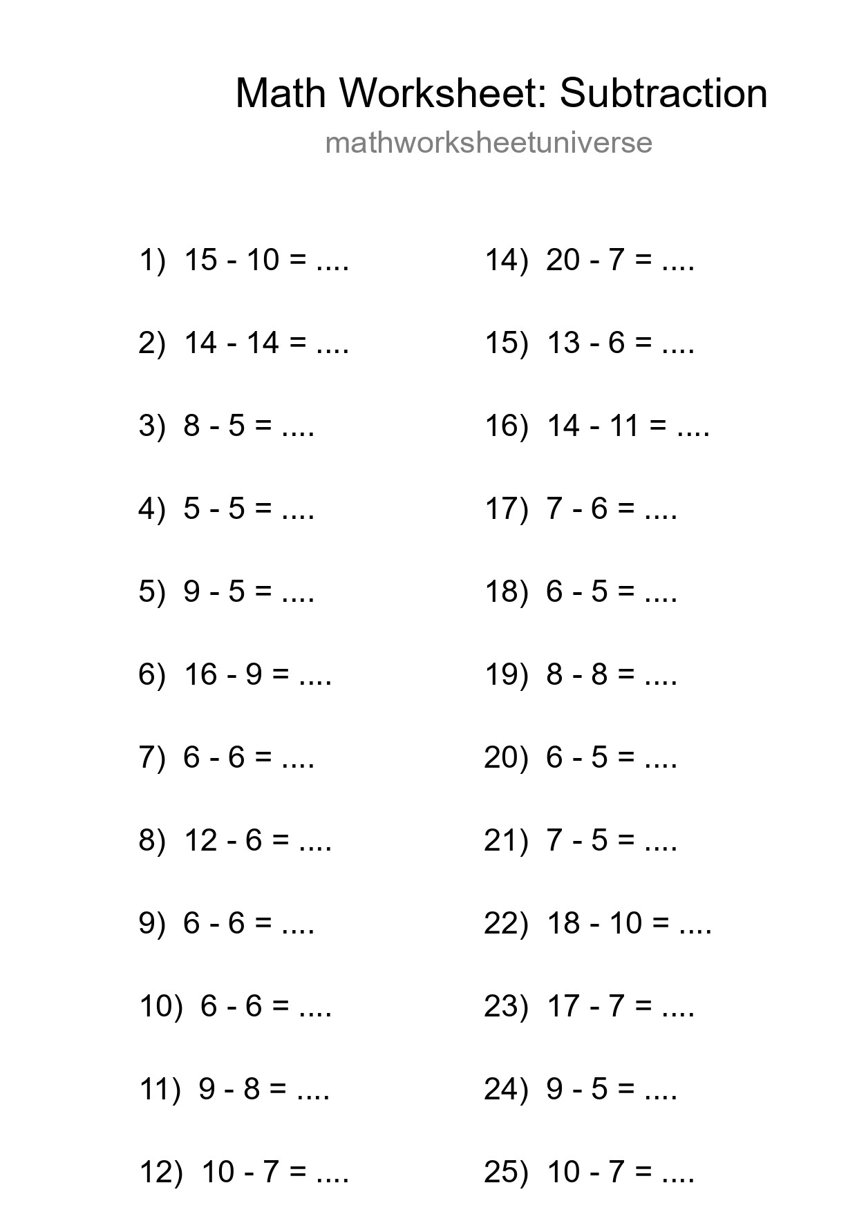 Printable Free 26 Subtraction Math Worksheet For Grade 2 - Part 18