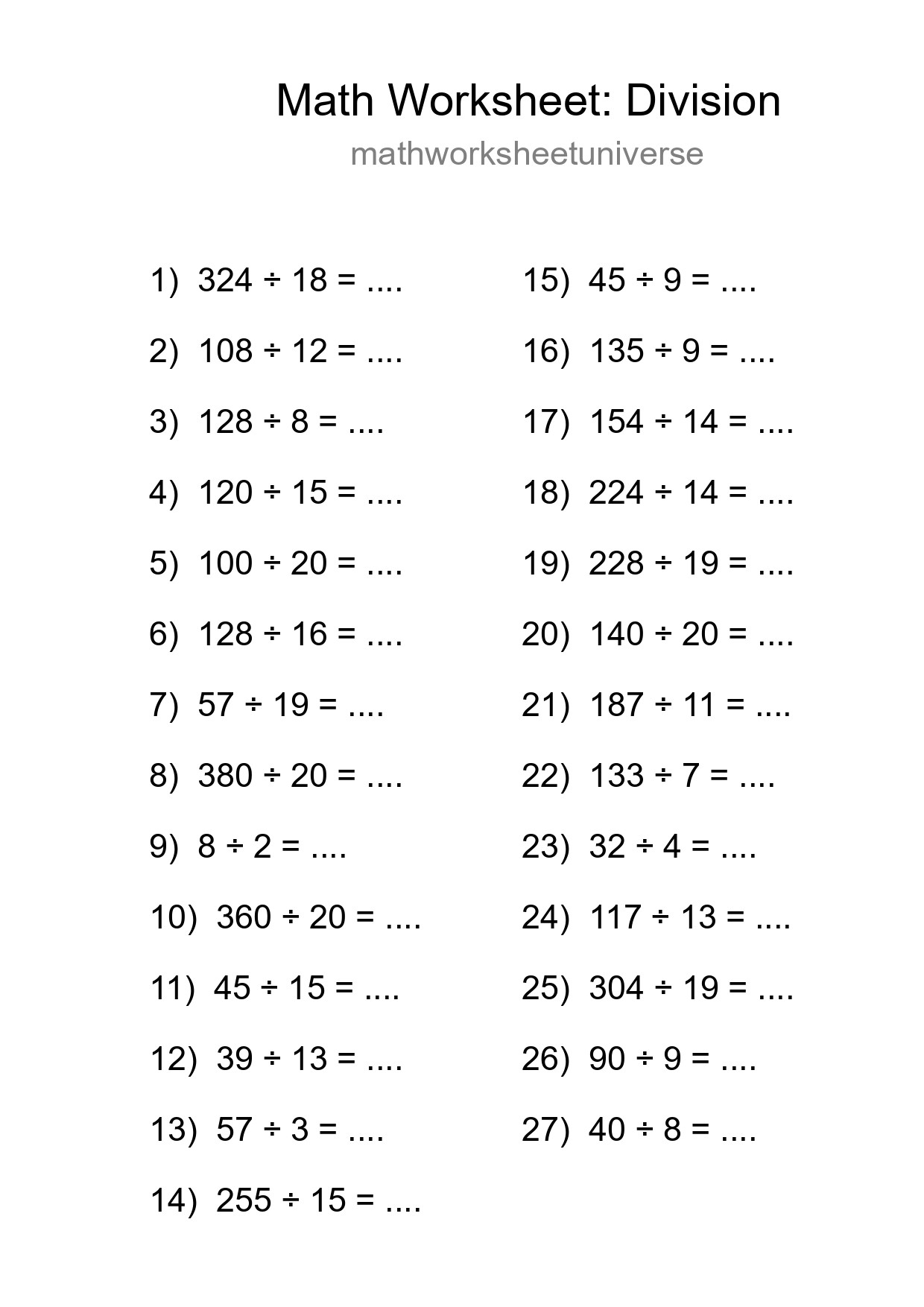 Printable Free 27 Division Math Worksheet For Grade 2 - Part 154