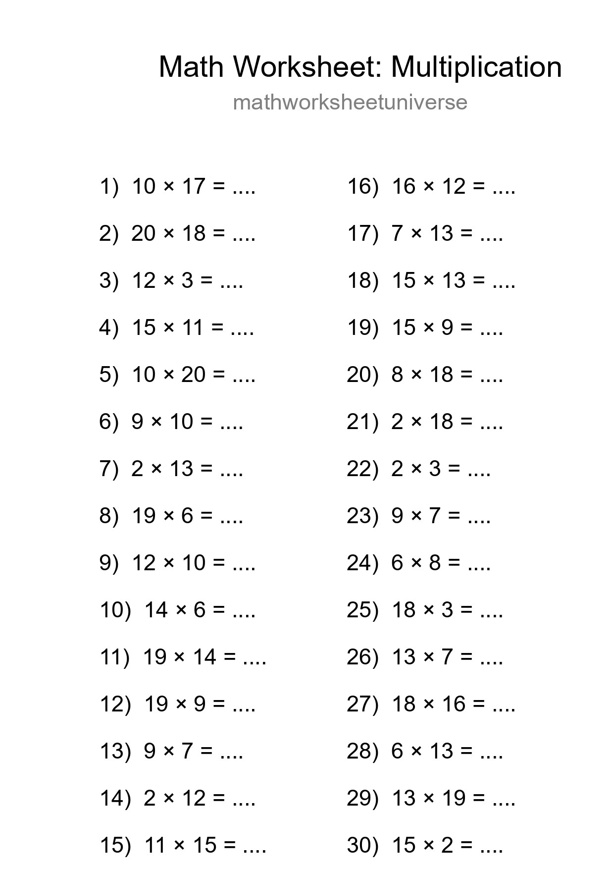 Printable Free 30 Multiplication Math Worksheet For Grade 2 - Part 57